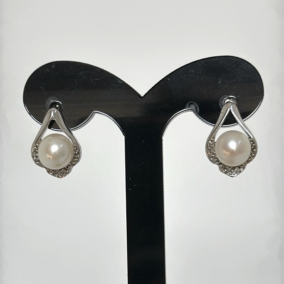925 Sterling Silver Jewelry - Diamonds real 925 silver freshwater pearls earrings
